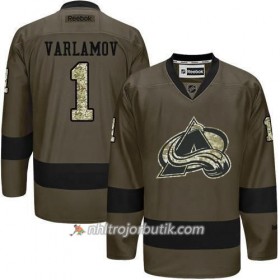 Män Ishockey Colorado Avalanche Tröja Semyon Varlamov 1 Adidas 2017-2018 Camo Grön Authentic